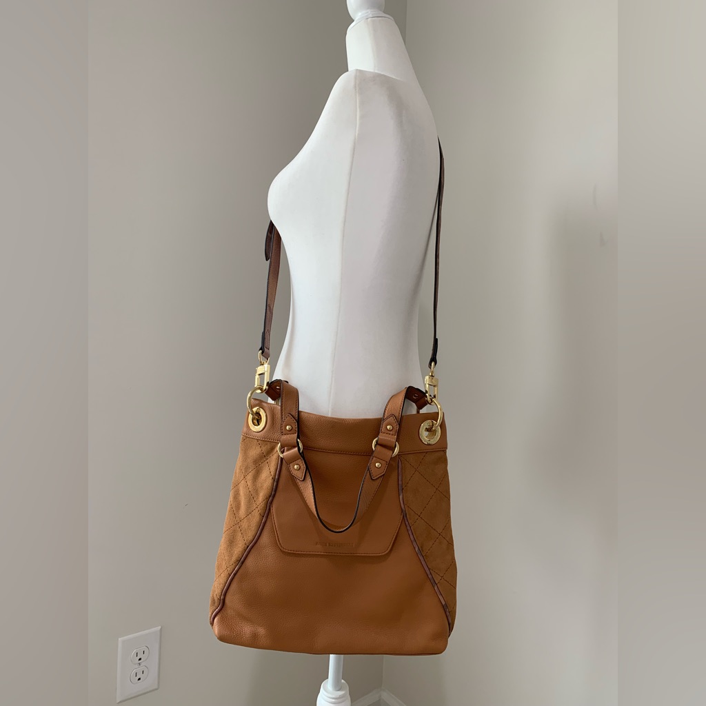 Aimee Kestenberg Leather Crossbody Bag Quilted Accent Gold Hardware Brown Purse